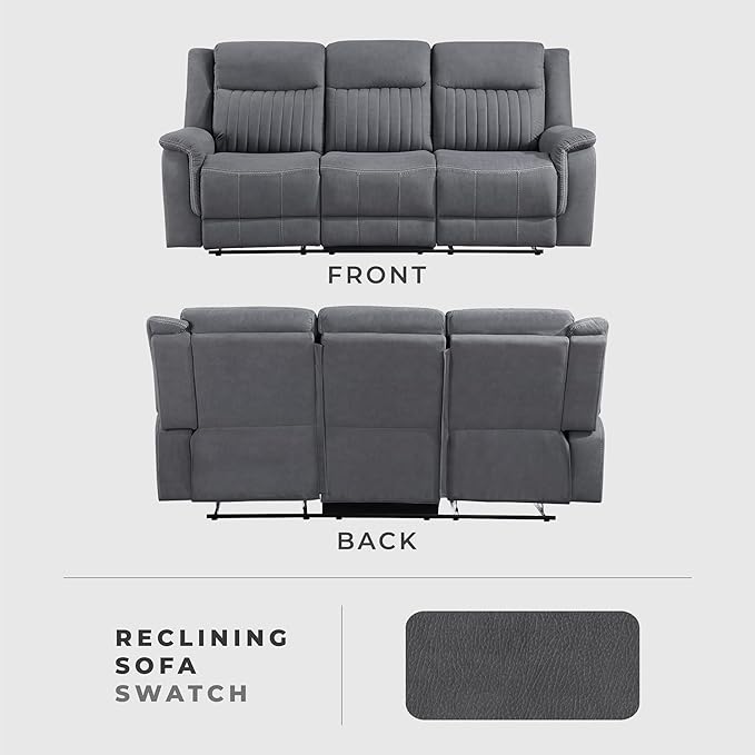 Lexicon Manual Double Reclining Sofa, Polished Microfiber Upholstered 3 Seater