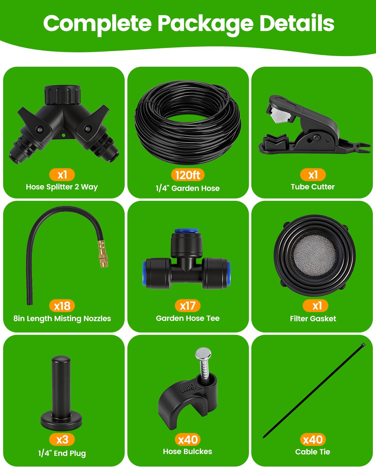 Landtouch 120FT Drip Irrigation System for Garden with 18 Nozzles –360° Adjustable Misting Nozzles, Quick-Connect Design, Ideal for Raised Beds, Lawns, Greenhouses & Outdoor Cooling
