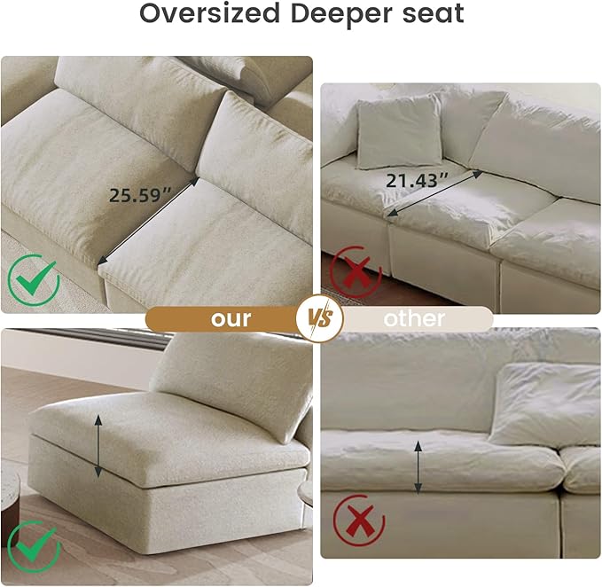 WJShome Cloud Modular Sectional Sofa, 160.6" Down Filled 5 Seater Couch