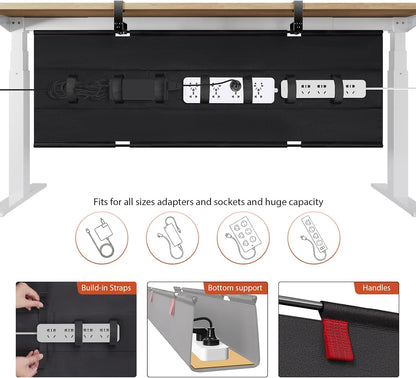 Univivi No Drill Under Desk Cable Management Tray, 48" Cord Organizer for Table, Clamp/Screw Mount Desk Cable Management, Premium Fabric Cable Management Tray for Office, Home (Extra Large)