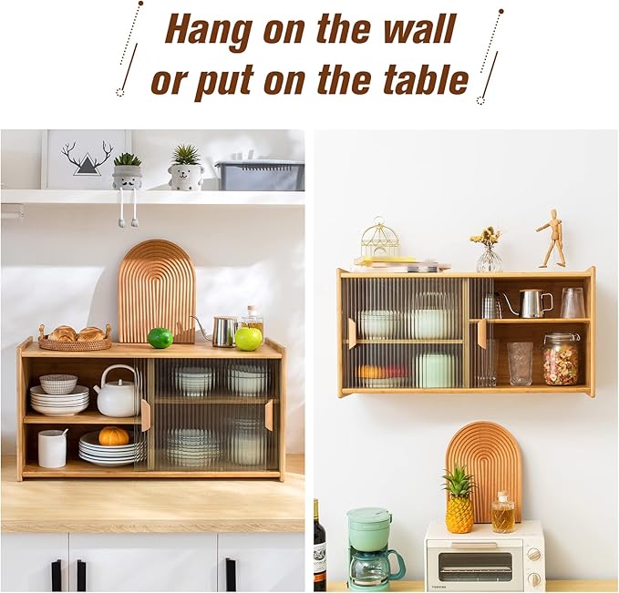 HollyHOME Small Bamboo Wall Mounted Kitchen Pantry Sideboard