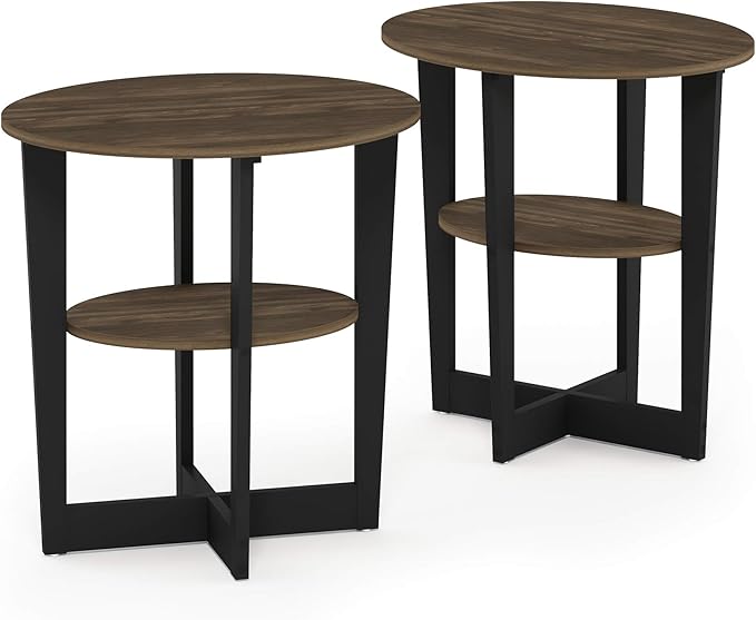 Furinno JAYA Side Table Set of 2, 2-Tier Round Modern End Table