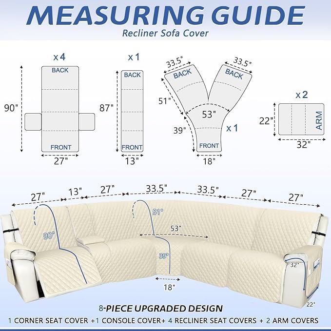 Arfntevss Recliner Sectional Couch Covers 1OO% Waterproof L Shape Sofa Cover
