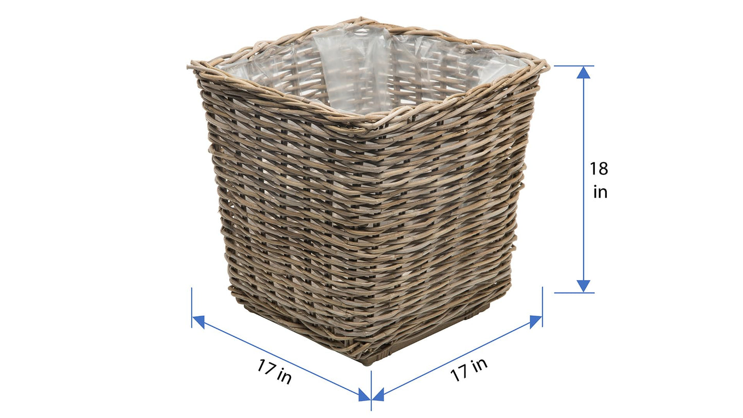 Kouboo Planter Woven Rattan Indoor Outdoor with Drainage Holes Tall Cute Pots Square for Olive Tree Large