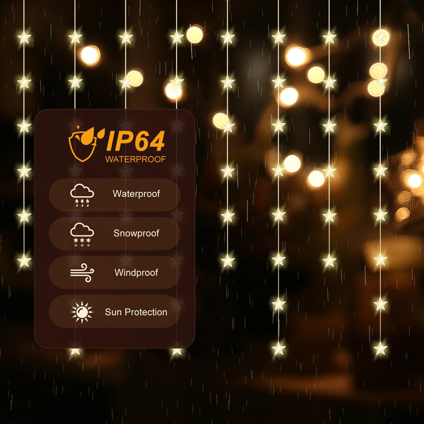 Patioman Star Curtain Lights, Warm White Window Lights 70 Stars Hanging Light with Remote Fairy Led Twinkle String Lights Home Bedroom Wall Ceiling Décor for Christmas, Wedding, Party, Birthday