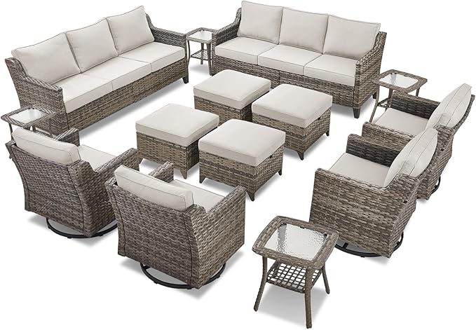 14 Piece Patio Furniture Set-High Back Outdoor Furniture Set Sectional Sofa