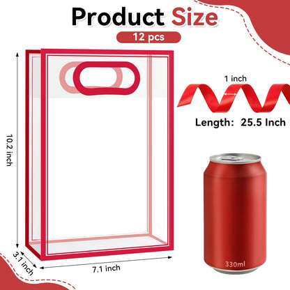 Ohuimrt Clear Plastic Gift Bags with Handles, 12 Pack, Red
