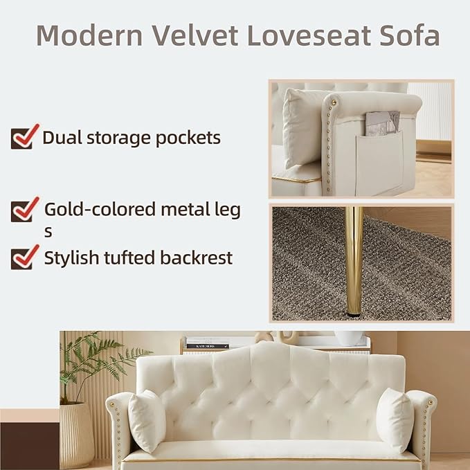 oaaktu Small Velvet Loveseat Sofa
