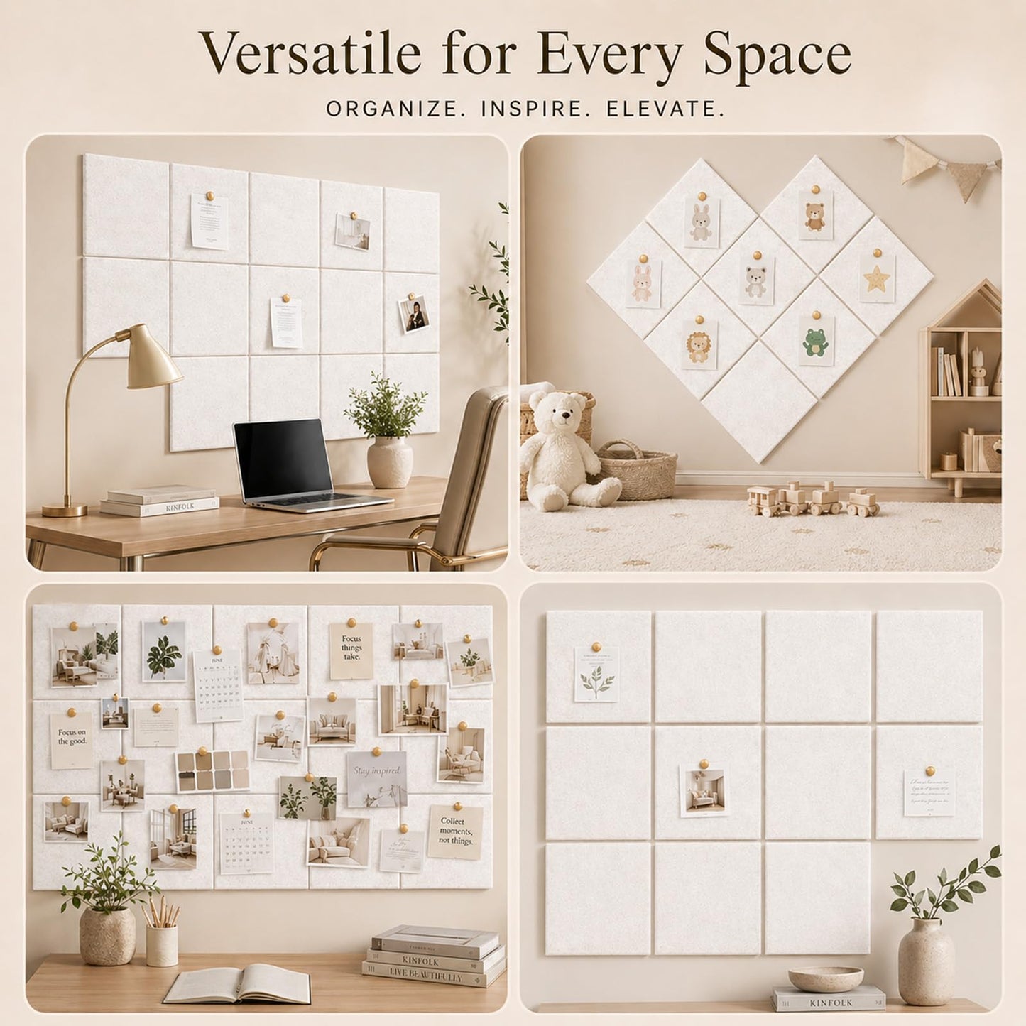 Baysola Felt Bulletin Board Panels 36 x 24 Inch Self Adhesive Wall Tiles Cork Board Alternative for Office Classroom Photos Notes 6 Pack