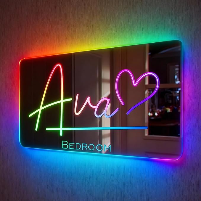 VEELU Personalized Name Mirror Light Up LED Wall Decoration
