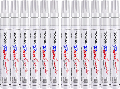 White Paint Pens Permanent Paint Markers - 12 Pack Oil Based Marking Pens, Medium Point, Quick Drying and Waterproof Pens for Rock Painting Car Tyre Metal, Plastic, Canvas, Wood