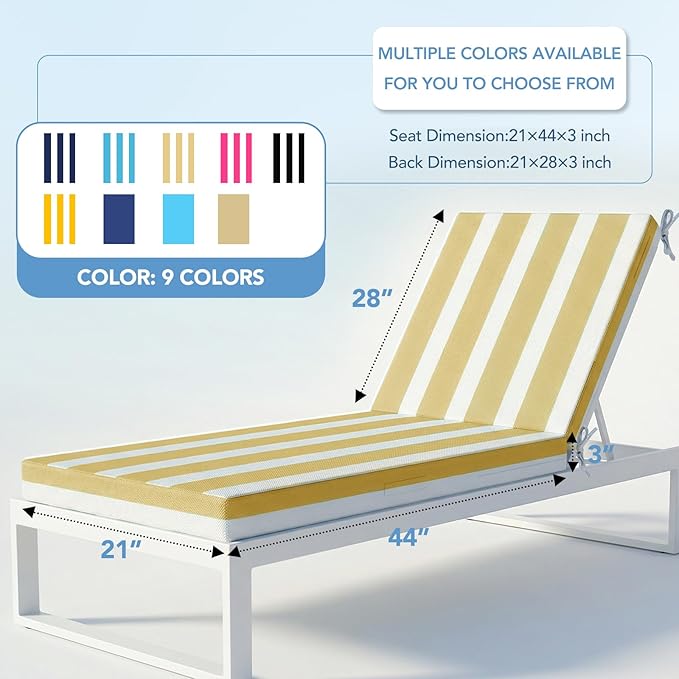 L'AGRATY Outdoor Lounge Chaise Cushion: 72x21x3 Inch Waterproof Lounge Chair
