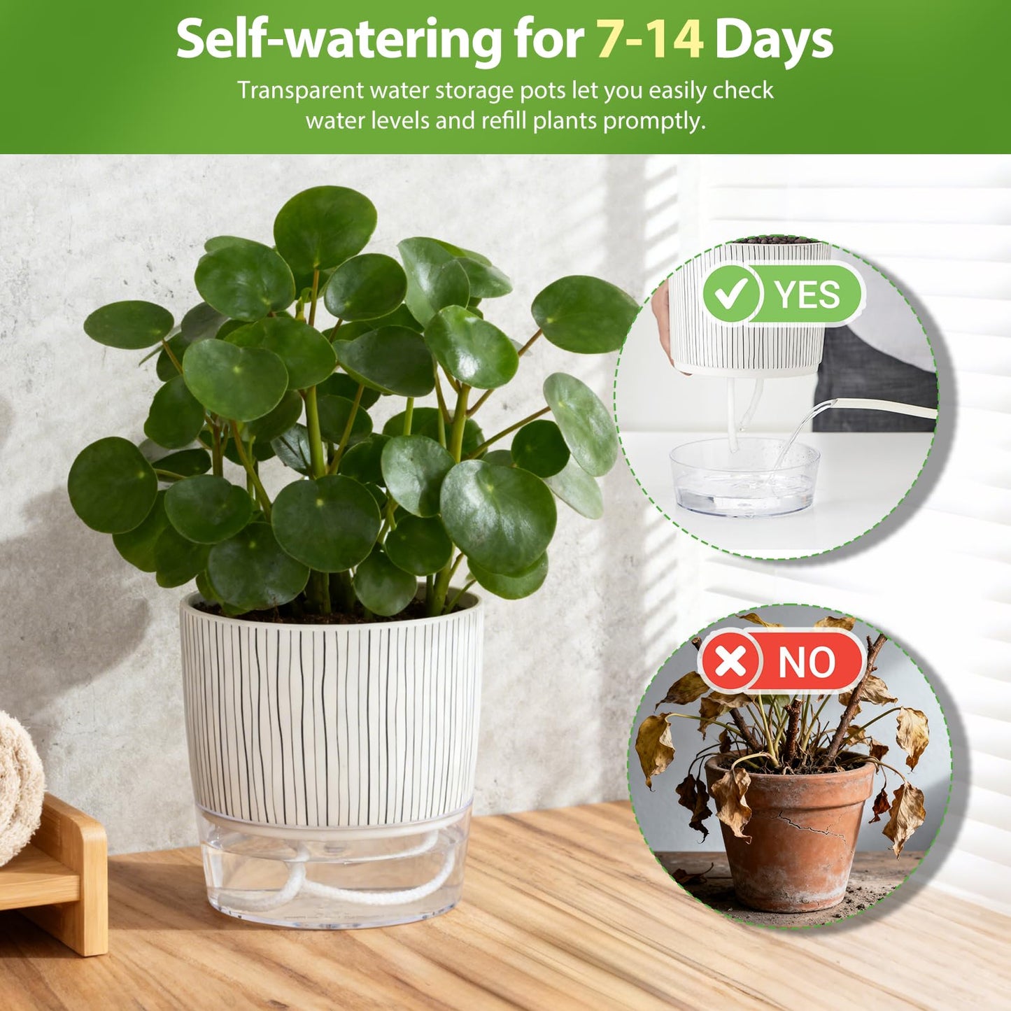 CWYEYE 3 Pack Self Watering Pots Set, 4 Inch Self Watering Pots for Indoor Plants, Planter Pot with Wick Rope and Reservoir for African Violet, Spider Plant, Orchid