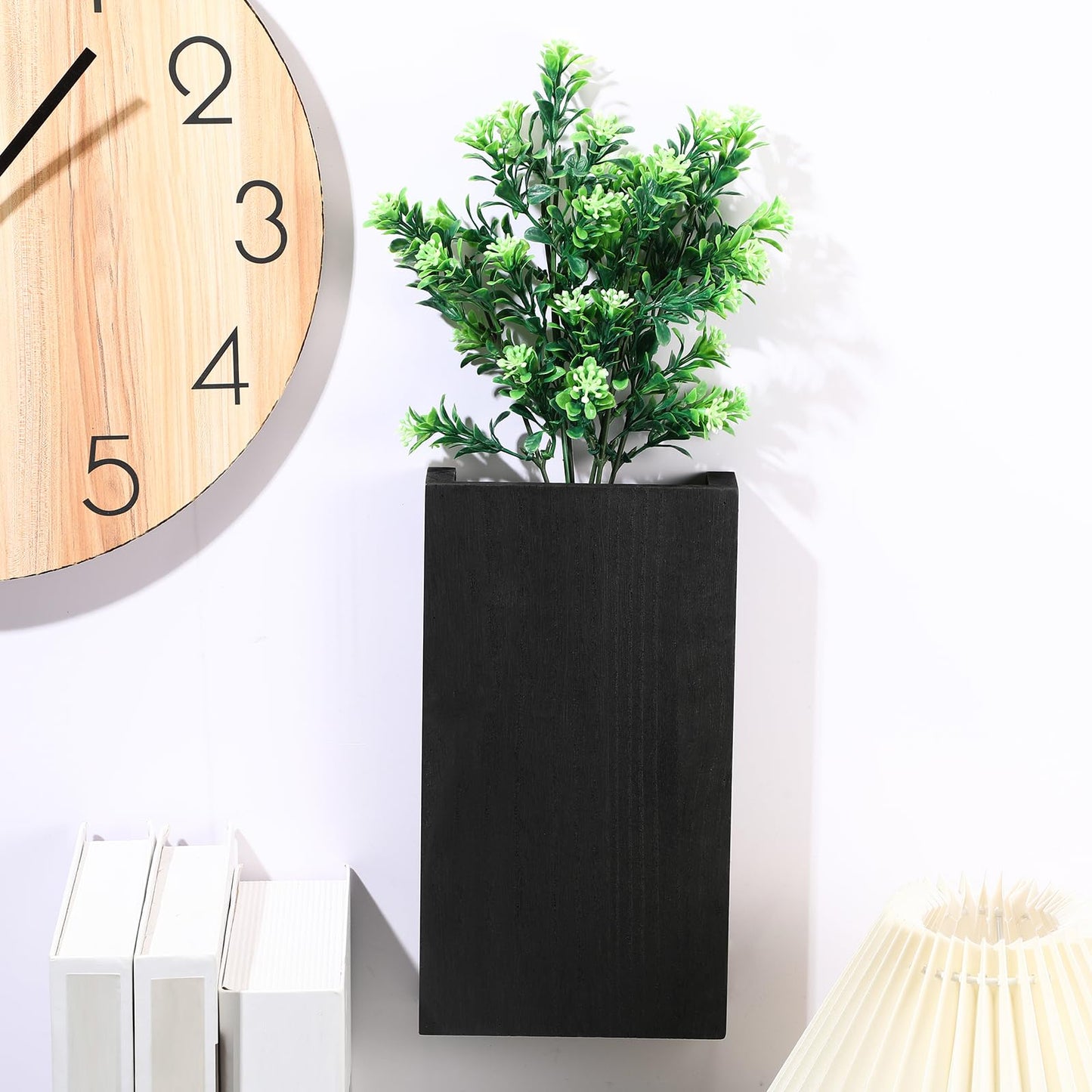 Vesici Wood Wall Planter Vase with Artificial Plants Indoor Plants Holder Pocket Farmhouse Wooden Wall Flower Vase Hanging Plant Decor for Bedroom Kitchen Office Home (2 Pcs,Milan Leaves)