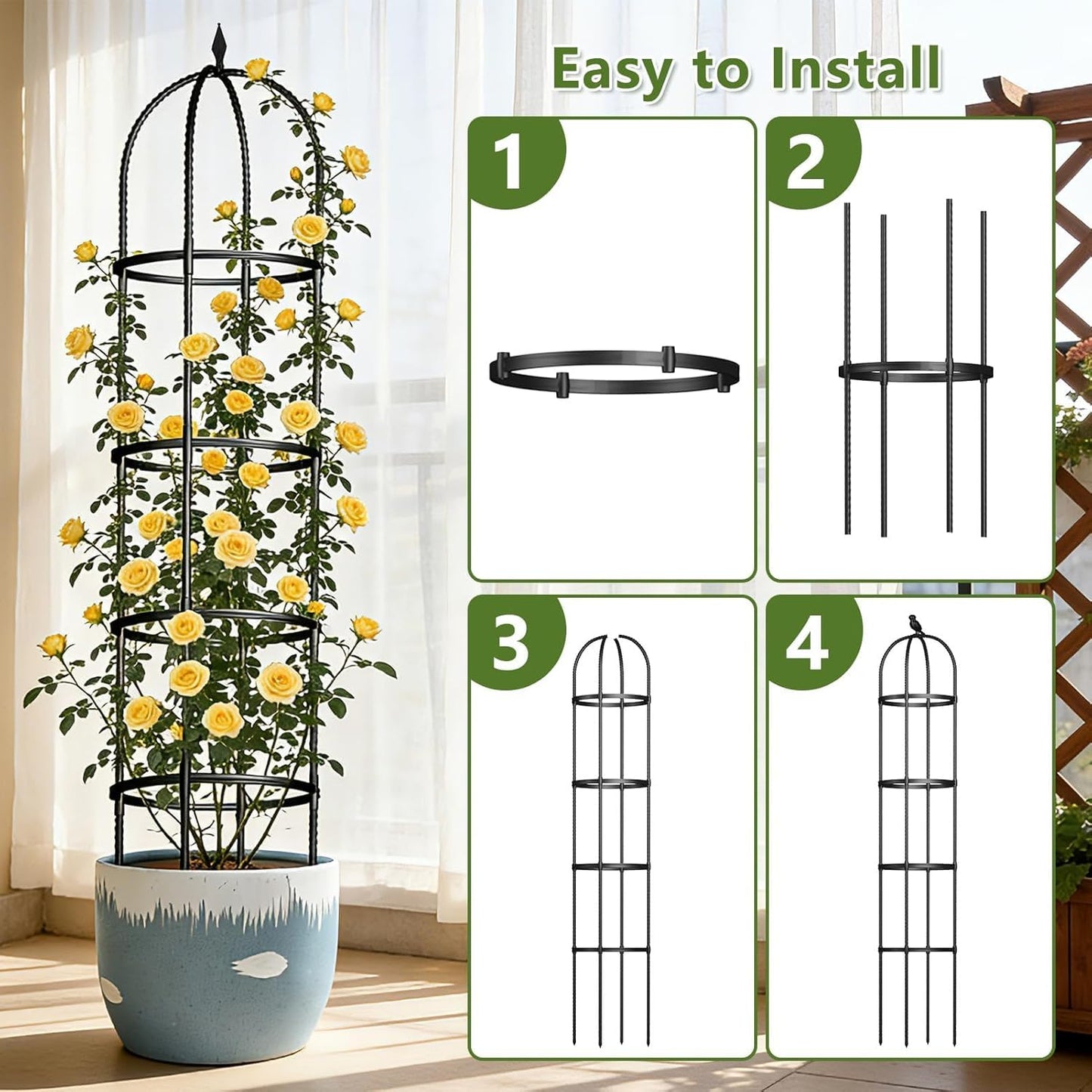 Obelisk Trellis for Garden Plants Climbing: 6ft Rustproof Metal Pipe with Plastic Coated - Potted Plant Climber Support for Outdoor Indoor Grape Vines Vegetable Fruits Flowers (2PC)