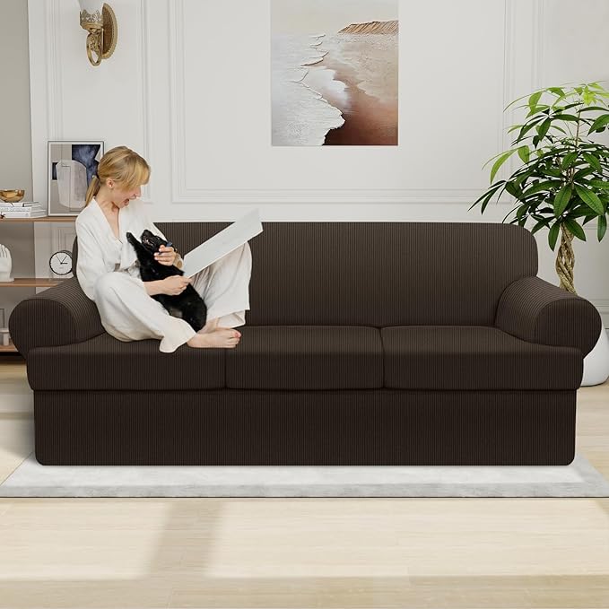Waterproof Couch Cover 4-Piece Set Striped Sofa Slipcovers