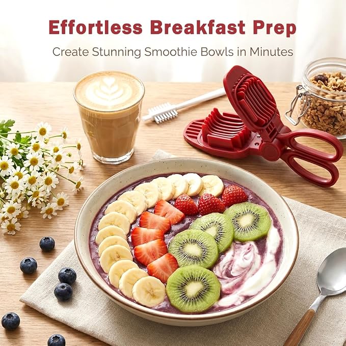 Fruit Slicer Hand-Held, Strawberry, Banana Slicester, Mushroom & Egg Slicer for Hard Boiled Eggs with Stainless Blades, Dishwasher Safe, Includes 1 Cleaning Brush for Home Cooking