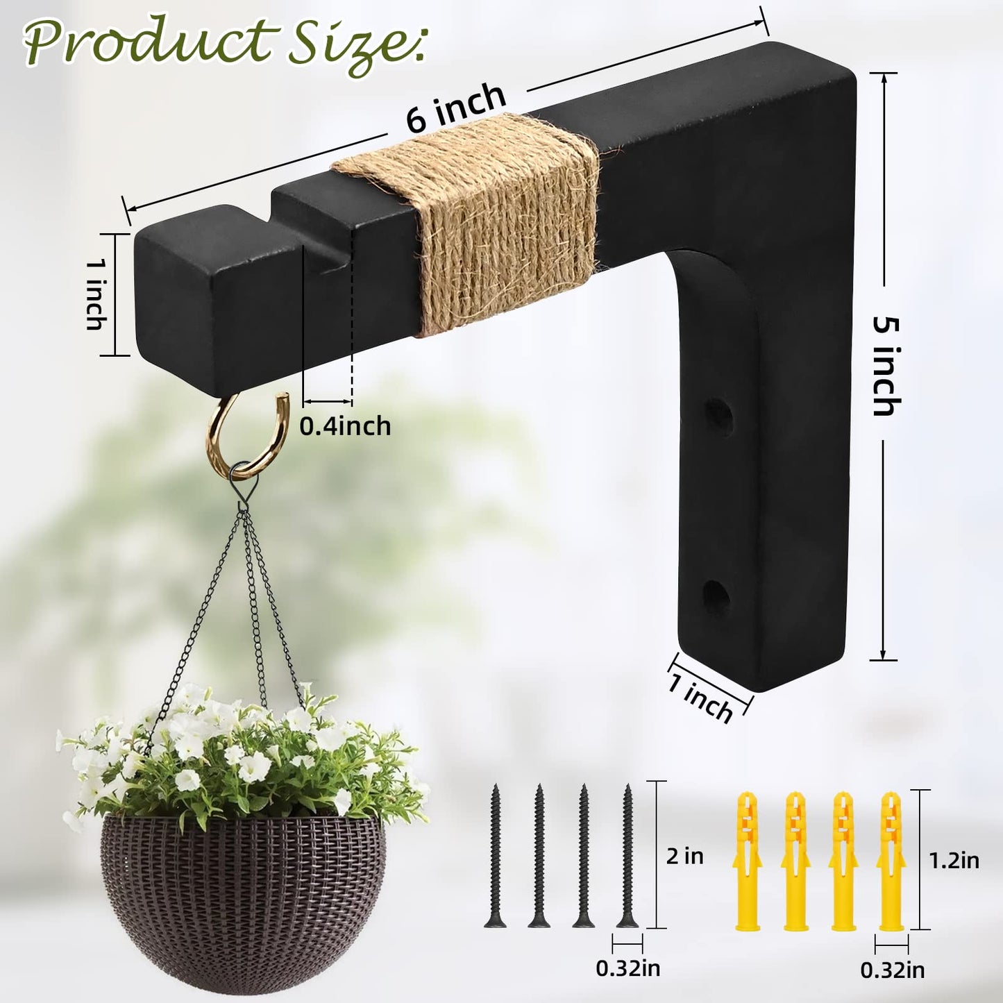 Micovay 2 Pack Plant Hanger Hooks for Indoor Hanging Plants, Farmhouse Wooden Hanging Basket Wall Hooks for Outdoor Flower Pots Lanterns Wind Chime Lights Garden Decoration