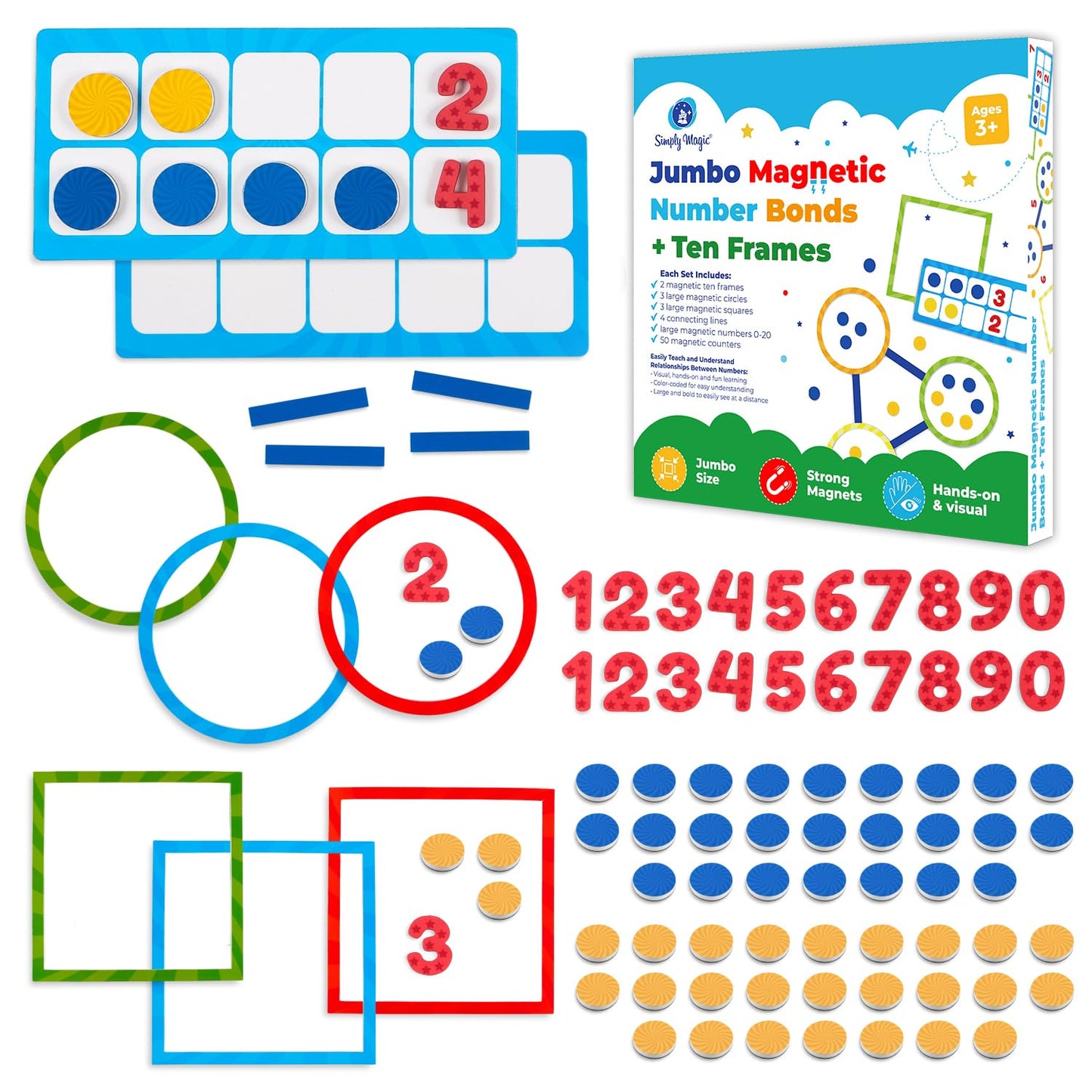 82 PCS Jumbo Magnetic Number Bonds and Magnetic Ten Frames Set - Magnetic Numbers for Whiteboard, Math Counters, 10 Ten Frames for Classroom, Math Manipulatives, Classroom Must Haves - Simply Magic
