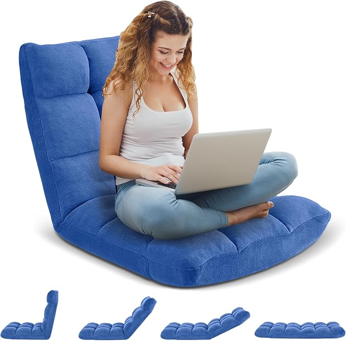Folding Floor Gaming Chair 14-Poistion Cushioned Adjustable Floor Lazy Sofa