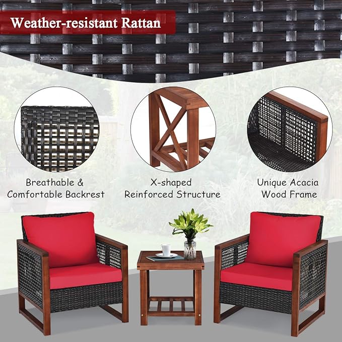 Tangkula 3 Pieces Patio Wicker Furniture Set, Rattan Outdoor Sofa Set