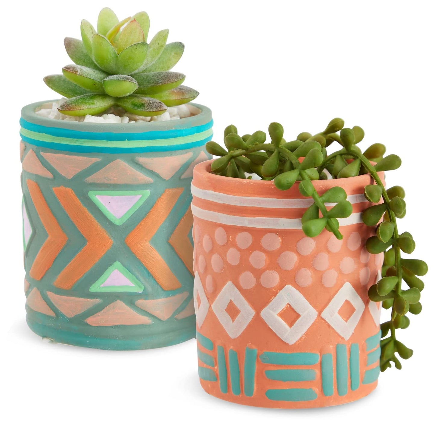 Bright Creations - Themed Designs, Unpainted Flower Pots with Drainage Holes, Rubber Plugs, and Small Sticker Pads (3x3x4 inches, White) - Set of 4