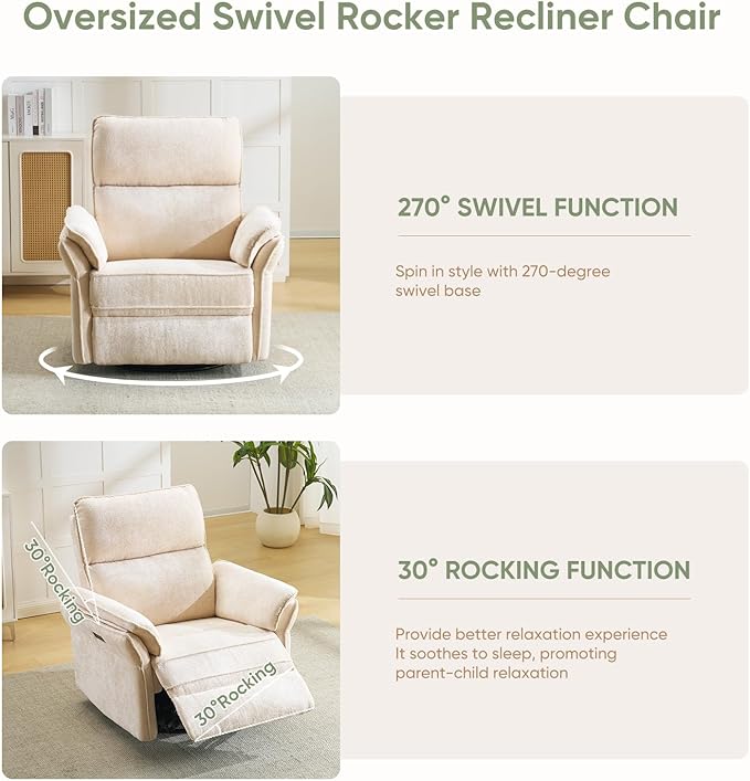 Oversized Power Recliner Chair Swivel Glider