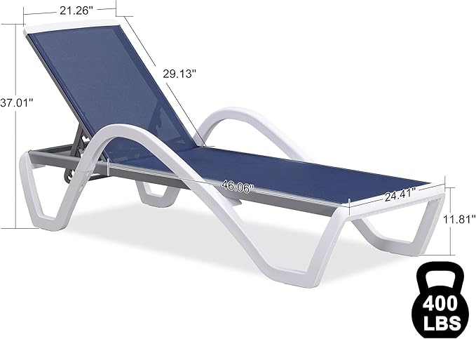 PURPLE LEAF Patio Chaise Lounge Chair Outdoor Plastic Textilene Sun Bathing