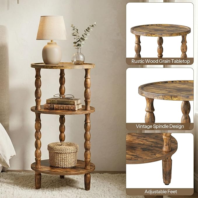 HOOBRO Round Side Table for Small Space, 3-Tier Small Round End Table