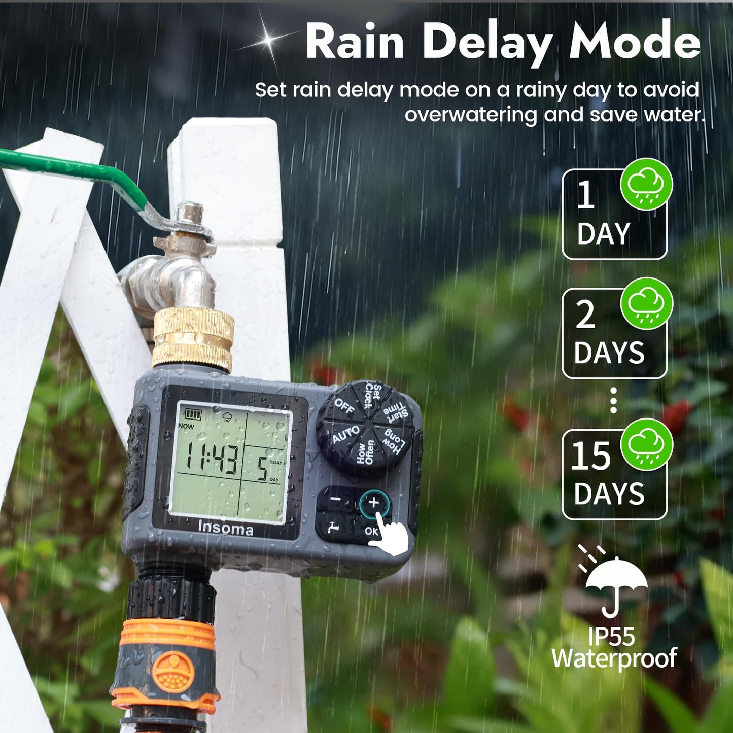Sprinkler Timer with Brass Inlet & Outlet, Water Timer for Garden Hose with Auto/Manual/Rain Delay Mode, Easy Setup Hose Timers for Lawn, Garden, Vacation Watering,1 Outlet