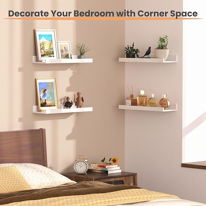 upsimples Floating Shelves for Wall, Wall Shelves for Decor Storage Set of 6