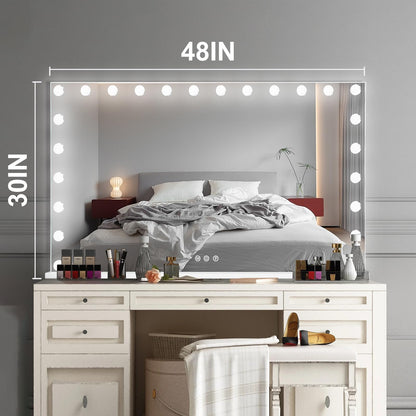 Hollywood Vanity Mirror with Lights, 15 Dimmable Bulbs, 3 Color Lights,Make Up Lighted Mirror, Aluminum Metal Frame, USB Charging Port（23" x 18"）