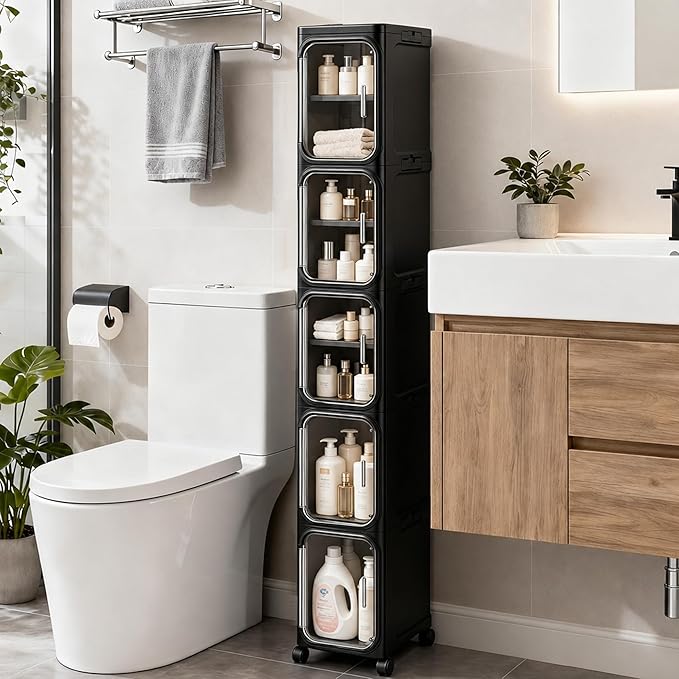 5-Tier Tall Narrow Storage Cabinet, Slim Bathroom Storage Cabinet
