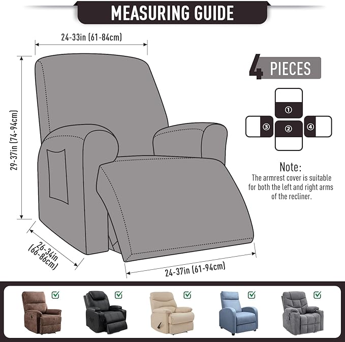 TAOCOCO Recliner Cover 4-Pieces, Recliner Stretch Sofa Slipcover, Recliner