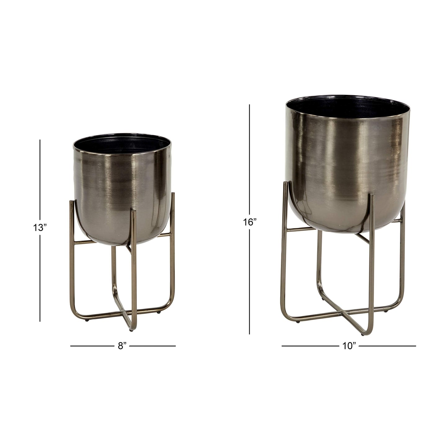Deco 79 Metal Round Planter with Removable Stand, Set of 2 16", 13"H, Black
