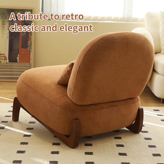 KEIKI Velvet Accent Chair with Solid Wood Legs, Armless Cute Single Seat Sofa