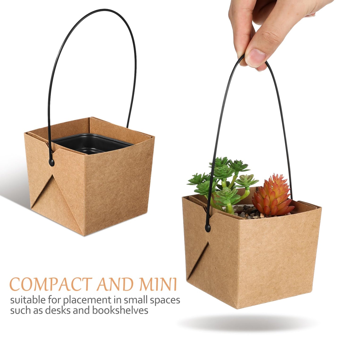Kisangel Waterproof Buffalo Kraft Paper Mini Succulent Pots Set of 12 with Drainage Holes Small Indoor Outdoor Plant Planters for Home Garden Decoration 3.15X3.35X3.15 Inches
