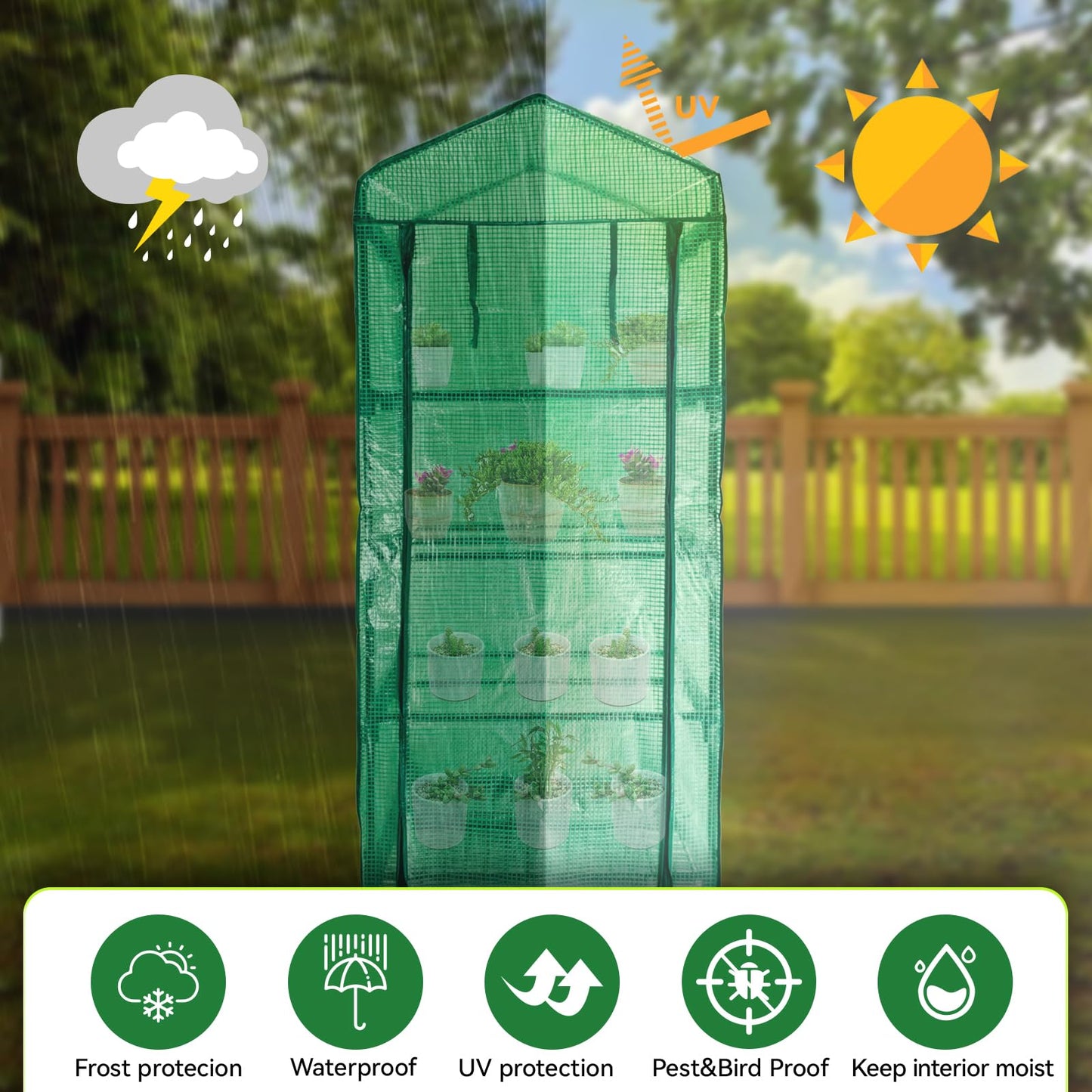 Grandhom Mini Greenhouse,4 Tier Small Portable Greenhouses Kit with Caster Wheels and Roll-up Zipper PE Cover,Green House for Indoor Outdoor Seedling and Plant Growing 27.6" L x 19.7" W x 65" H,Green
