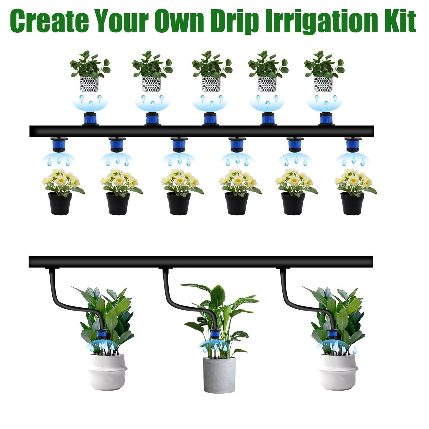 200P 1/4 Inch Adjustable Irrigation Drippers Sprinklers Kalolary Drip Irrigation Emitters for 4/7mm Tube, Adjustable 360 Degree Water Flow Sprayer Sprinklers Drip System Parts for Lawn Yard (Blue)