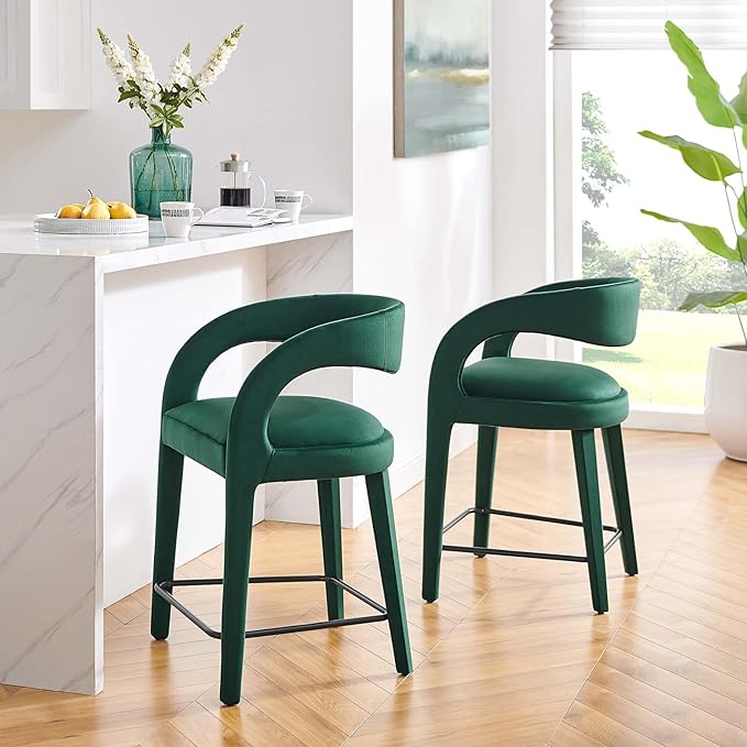 Modway EEI-6566-GRN-BLK Pinnacle Performance Velvet Counter Stool Set of Two