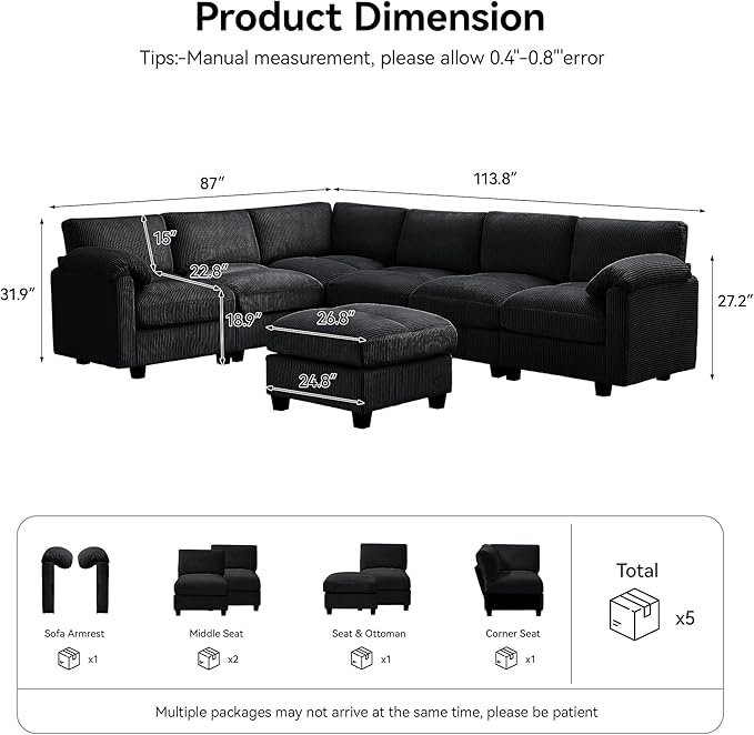 114'' V-Shaped Sectional Cloud Couch