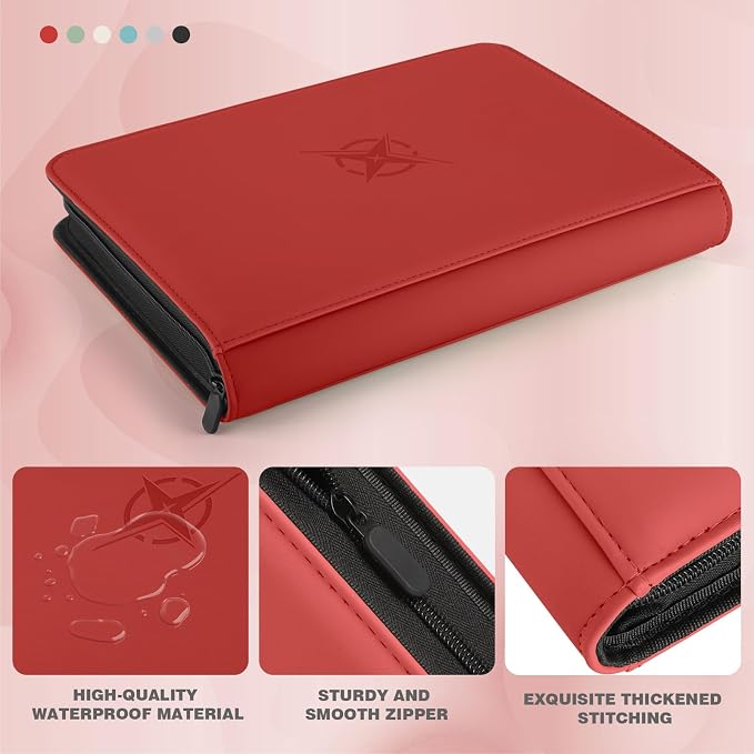 Trading Card Binder, Card Binder 9 Pocket for Trading Cards, Holds 540 Cards, Zippered Premium Card Collection Binder Album for Game Card, Sports Card, Yugioh, MTG (Red)