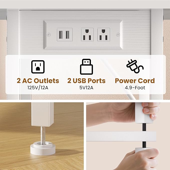Asgolion Tall Side Table with Charging Station, Skinny End Table Nightstand