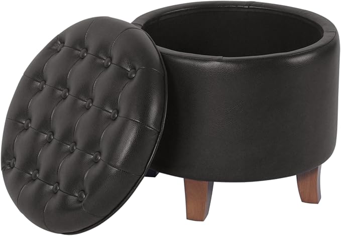 Homepop Home Decor | Upholstered Round Faux Leather Tufted Foot Rest Ottoman |