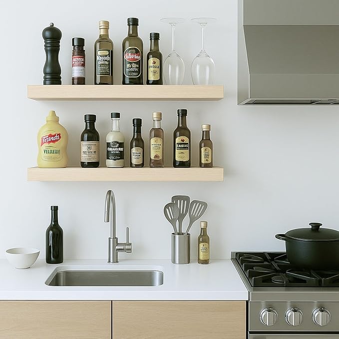 White Oak Floating Shelves for Wall, 24 in Wall Mounted Shelves Perfect for