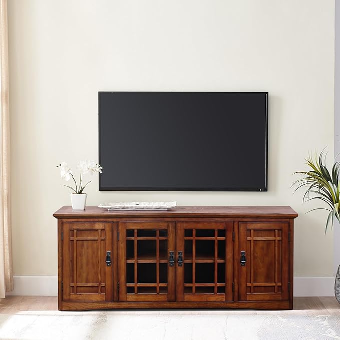 Leick Home 82360 Solid Wood Mission Oak Four Door TV Stand