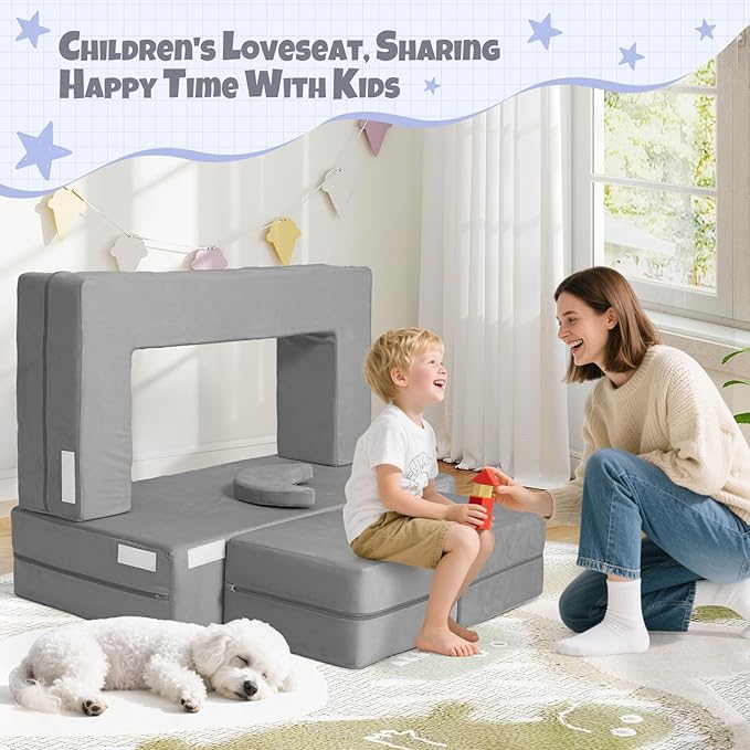 5 Pcs Modular Kids Play Couch, Toddler Couches That Fold Out, Plush Foam Chair