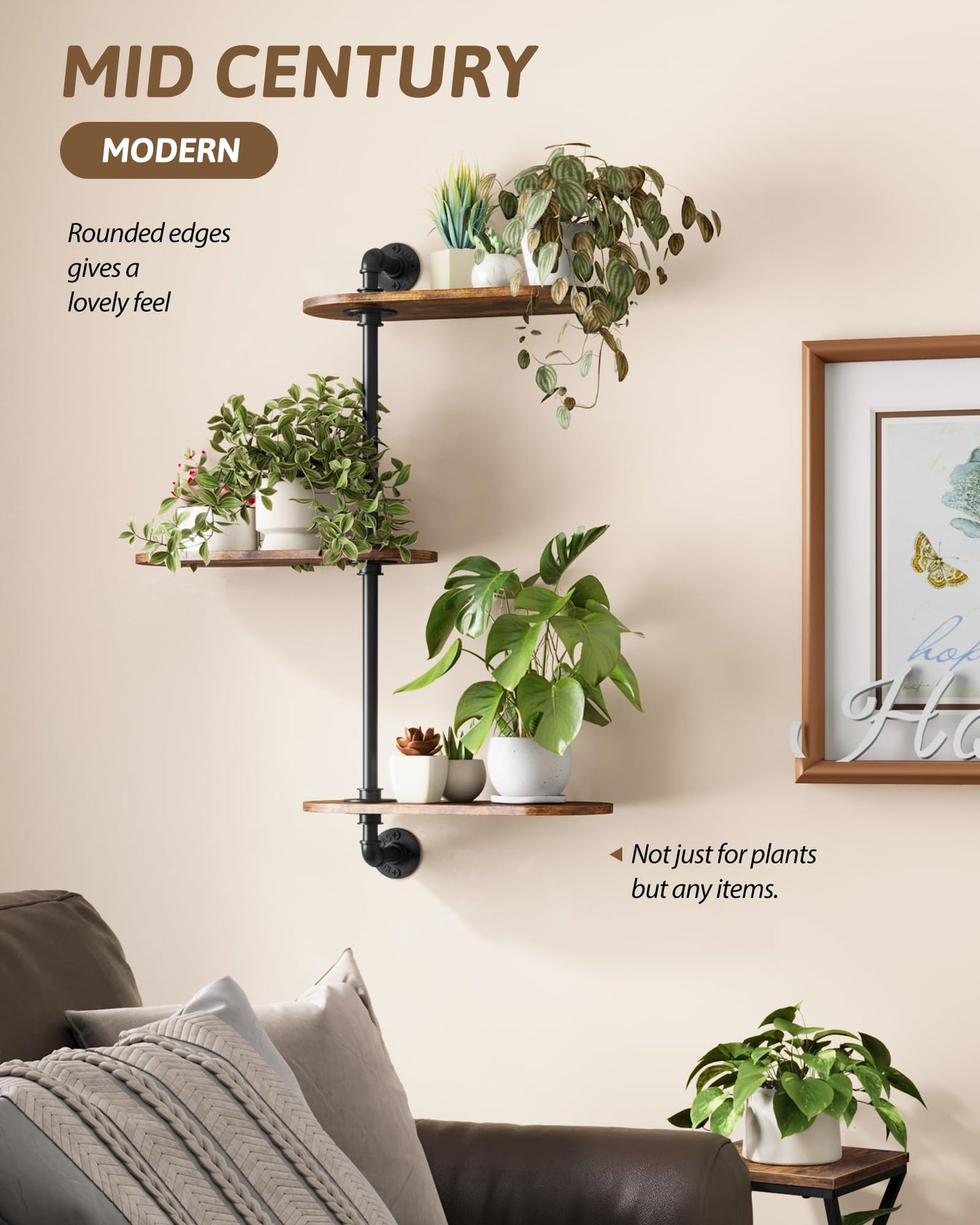 GENTINGBRO Window Plant Shelves 3-Tier Rotating Plant Stand Industrial Window Plant Shelf Wood Wall Mount Decorative Enhanced Indoor Plants Light Exposure Gift Idea for Plant Lovers