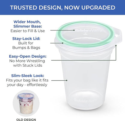 BubbleWally JoyPlus Overnight Oats Containers with Lids Plastic (Mix) - Meal Prep Containers Reusable for Food Storage – 16oz Jars for Breakfast, Snacks, and Lunch