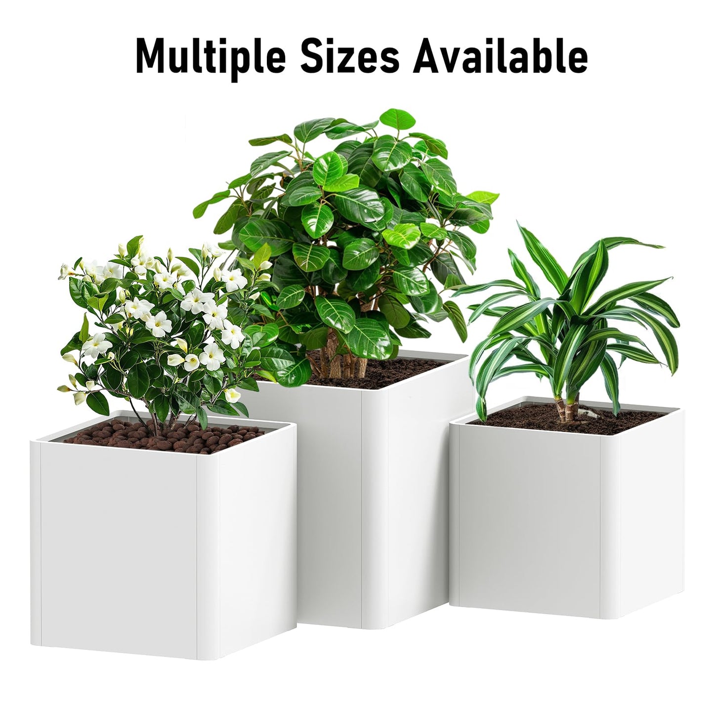 Gardenaire White Steel Square Planter 24" L x 24" W x 25" H,Cube Heavy Duty Flower Pot for Outdoor Plants with Drainage Holes,Metal Planter Box for Indoor and Outdoor All-Weather Use